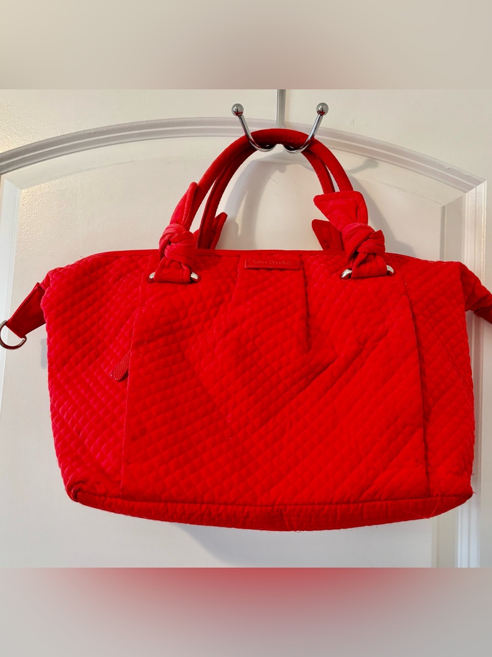 Vera Bradley Duffle Bag Women's Red Large Quilted Knotted Handles Travel Festive